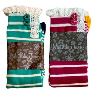 2 Used Pairs Matilda Jane clothing Striped Lace Knee Socks Large shoe size 1-4